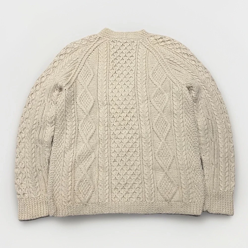 Heather Hill Mens Ivory Hand Chunky Cable Knit Wool Buttons Cardigan Sweater